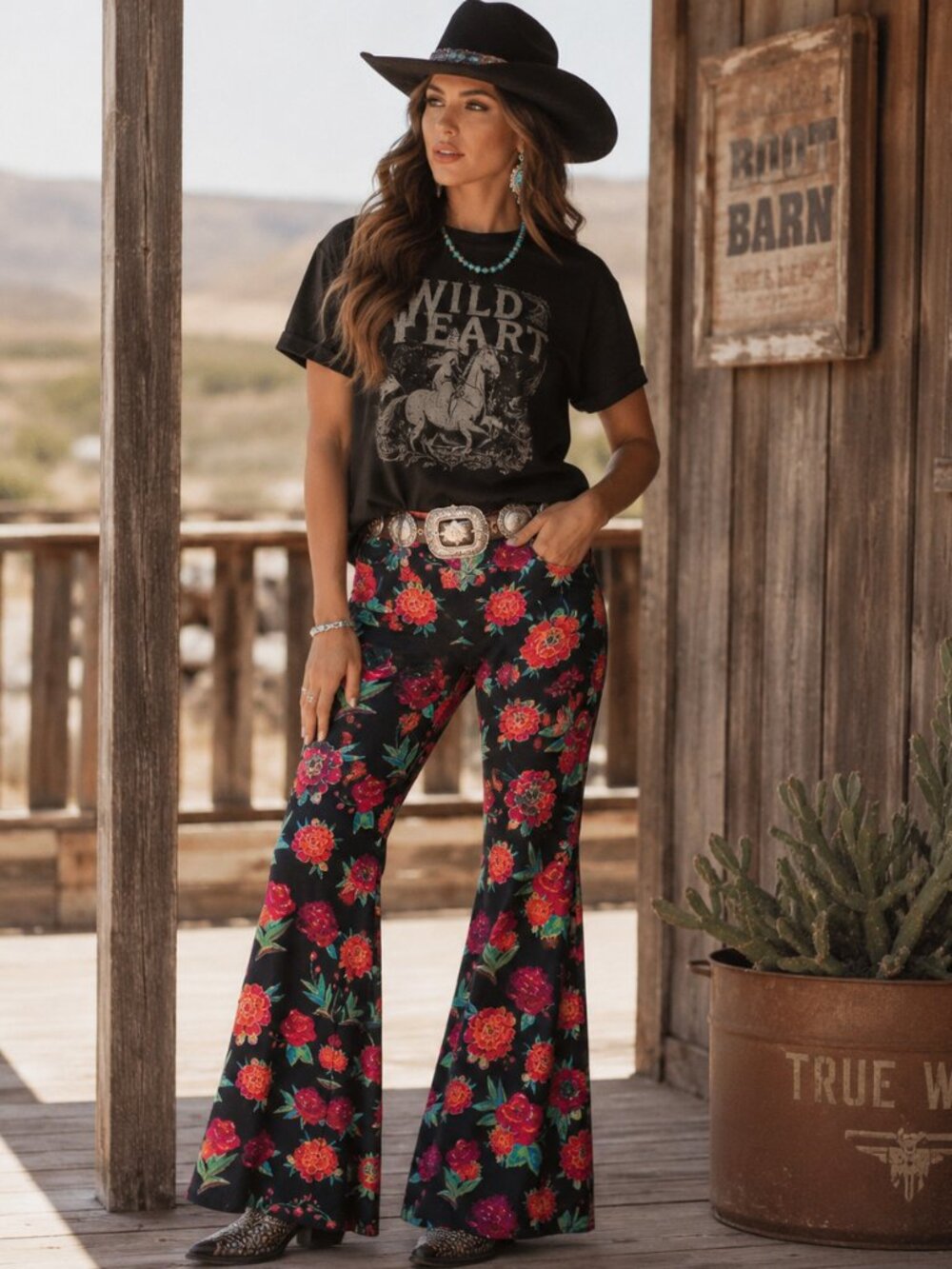 Crazy Train Sassy Senorita Bell Bottom Pants Womens XL Floral Western Boho